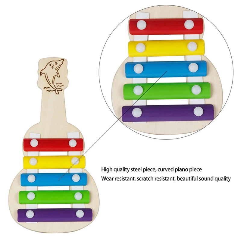 

5 Tone Knock Piano Xylophone Wood Aluminum Plate Piano Orff Kids Early Educational Music Instrument Toy