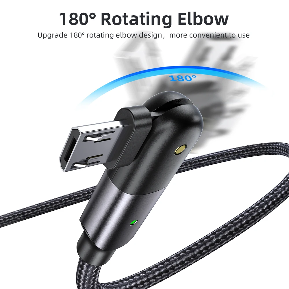 FONKEN вращающийся на 180 градусов кабель Mciro USB 3A для быстрой зарядки светодиодный