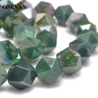 onevan natural moss grass agate beads 8mm 10mm smooth diamond faceted stone bracelet necklace jewelry making diy gift design