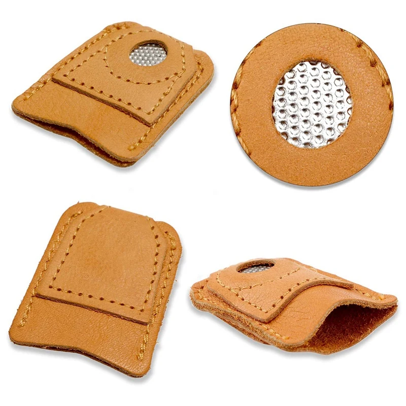 

4 Pieces Sewing Thimble Finger Protector Leather Thimble Finger Pads Thimble Protector for Knitting Sewing Quilting Pin