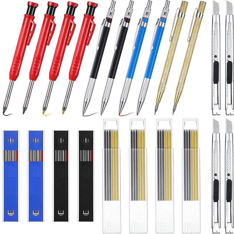 

Solid Carpenter Pencil for Construction with Refills and Retractable Utility Knife, Scriber Tool for Glass Ceramics
