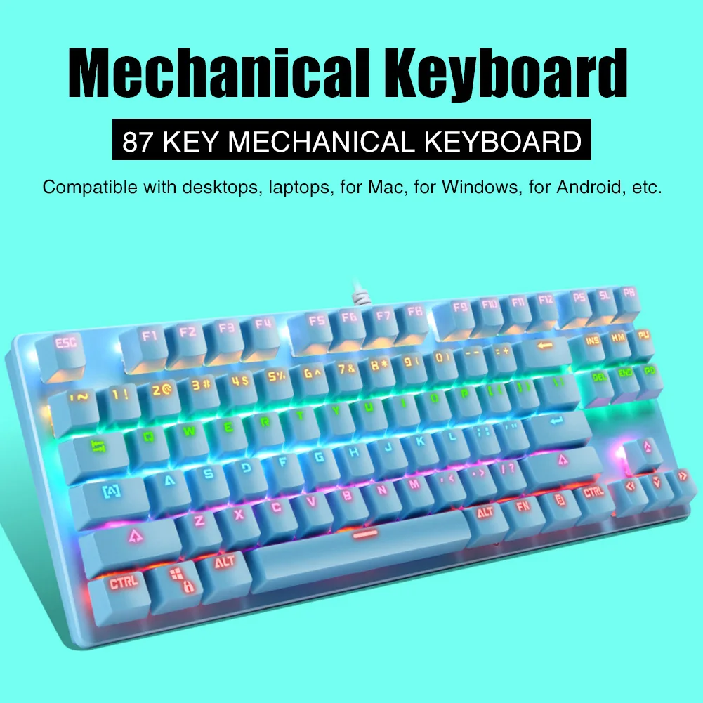 

Mechanical Keyboard Colorful Backlit USB Wired Anti Ghosting Typing Gaming Home Office Waterproof Fashion 87 Keys For PC