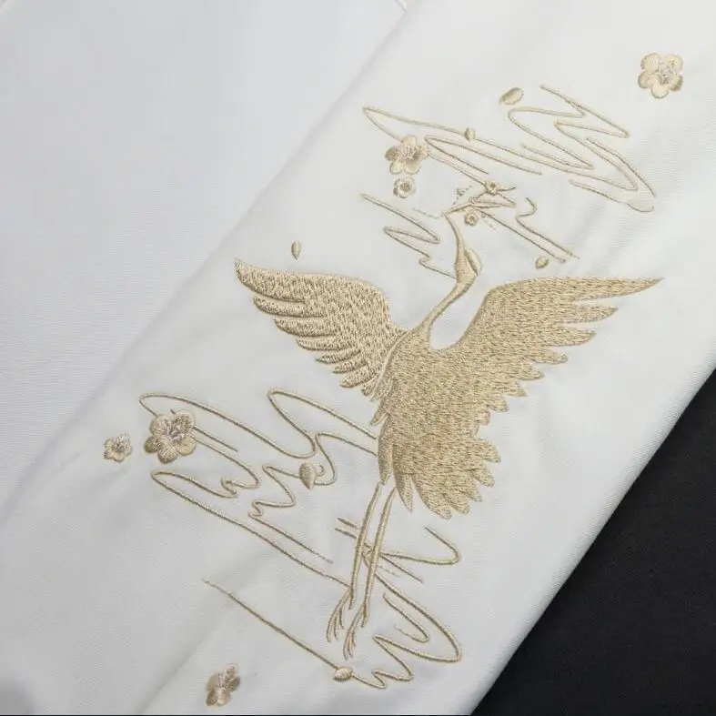 

Girl White Black Jk Uniform Japanese Harajuku Long Sleeve Shirts Women Vintage Crane Embroidery Top Anime Cosplay Costume