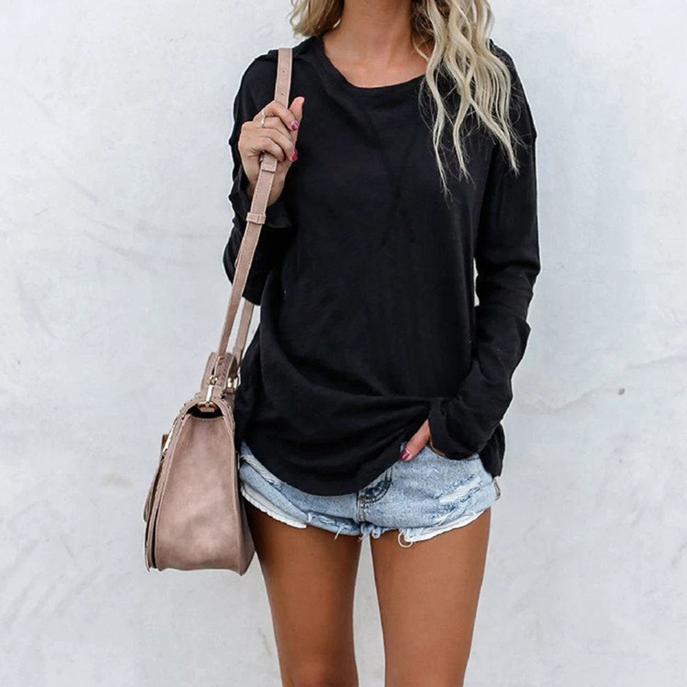 Женские базовые Топы из полиэстера весенне-осенняя элегантная однотонная