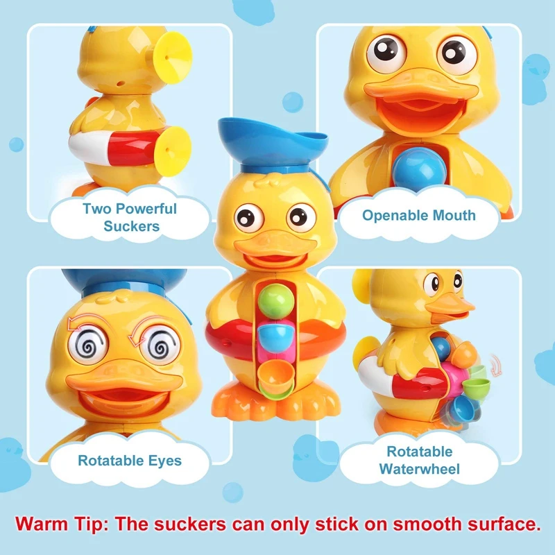 

Baby Bath Toys for Babies Toddlers Kids Duck Bathtub Toy with Rotatable Waterwheel/Eyes Strong Suckers Water Scoop Toy