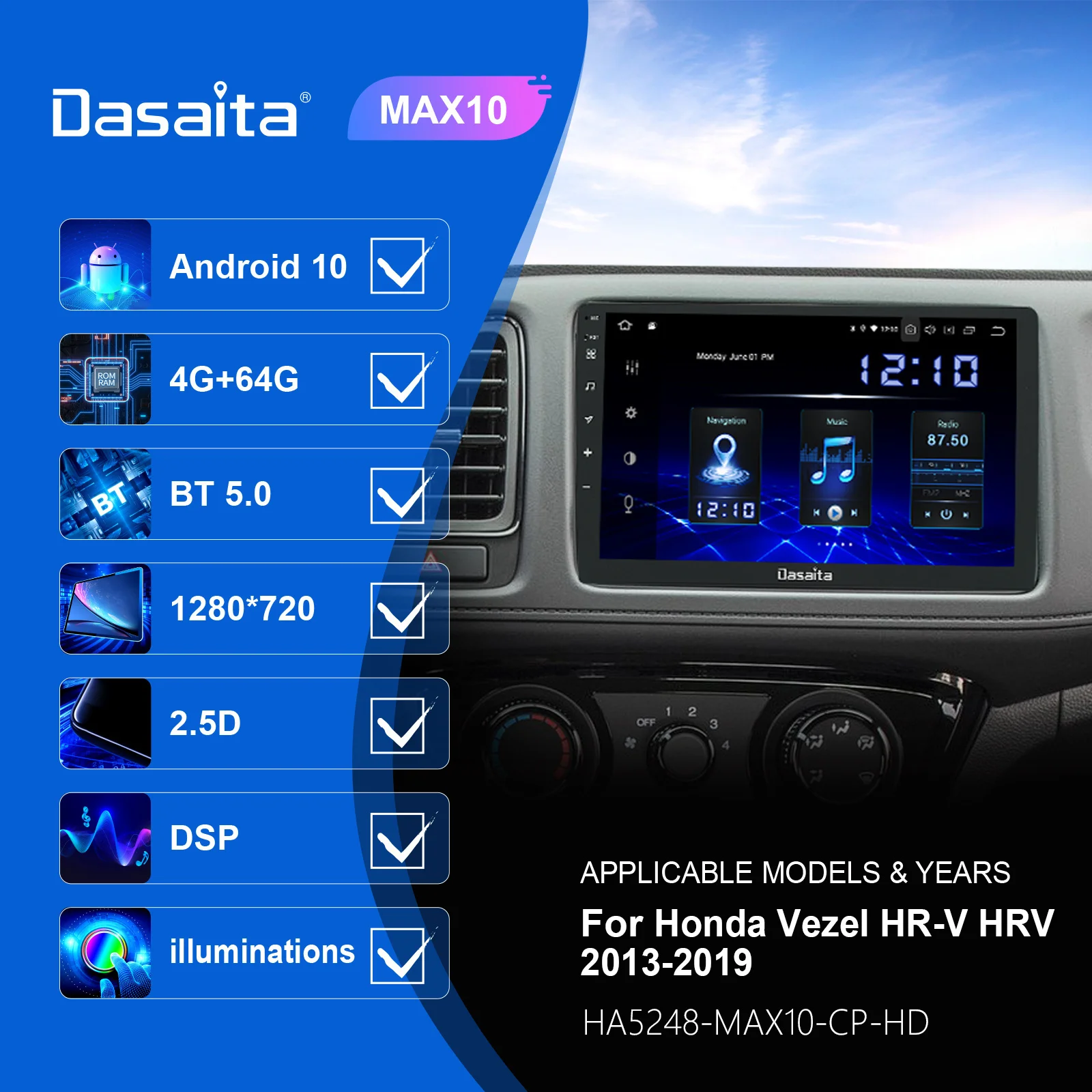 

Dasaita for Honda Vezel HR-V HRV GPS 2013 2014 2015 2019 Car Android Stereo Radio Navigation 9" IPS Multimedia GPS DSP Audio pc