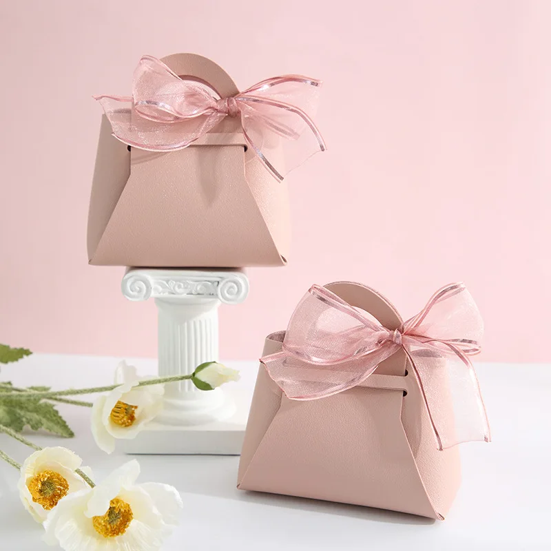 10 PCS Small Leather Gift Box New Creative Handbag Shape Ribbon Bow Temperament Solid Color Candy With Hand Bag | Дом и сад