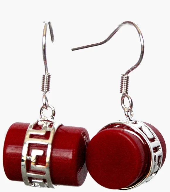 

VINTAGE NEW RED CORAL 925 SILVER HOOK EARRINGS 1 1/5" Natural bread silver big earrings