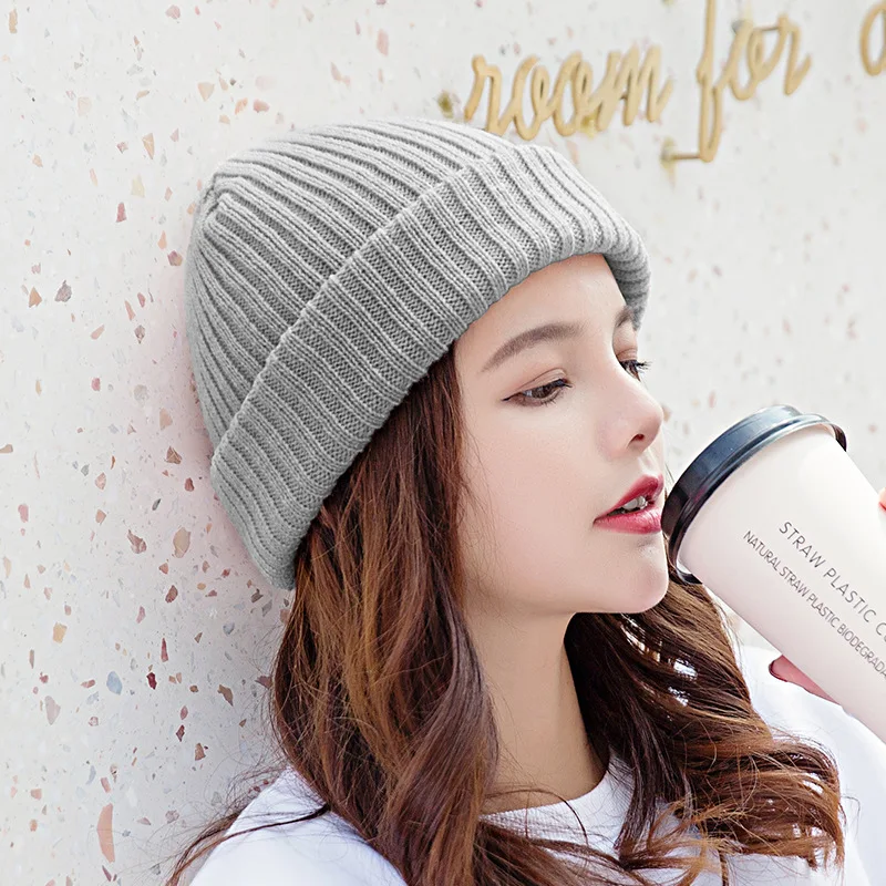 

Women Winter Hat Knitted Solid Color Skullies And Beanies Men Winter Hat