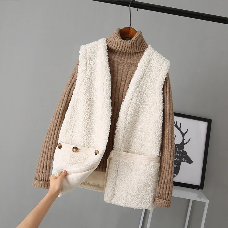 

Корейский женский жилет, женский жилет, Женская куртка, куртка без рукавов, женский жилет, зимняя верхняя одежда, жилет из овечьей шерсти для...