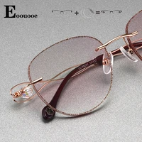 prescription optical glasses rimless titanium flash spectacles fashion eyeglasses frame for women diamond trimmed stones crystal