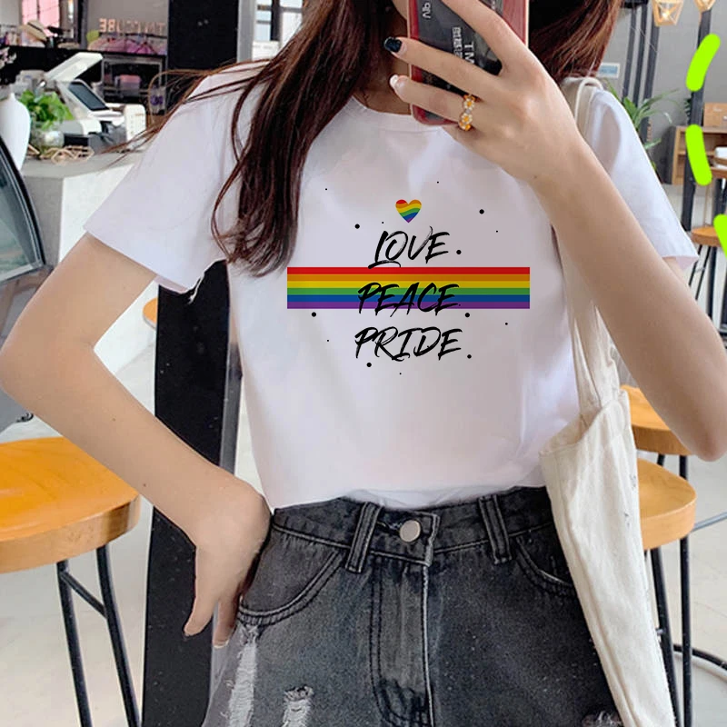 

Fashion Women's T-shirt Rainbow Print T-shirt Short Sleeve Girl Cartoon T-shirt Top Summer Clothing Harajuku Graphic T-shirt
