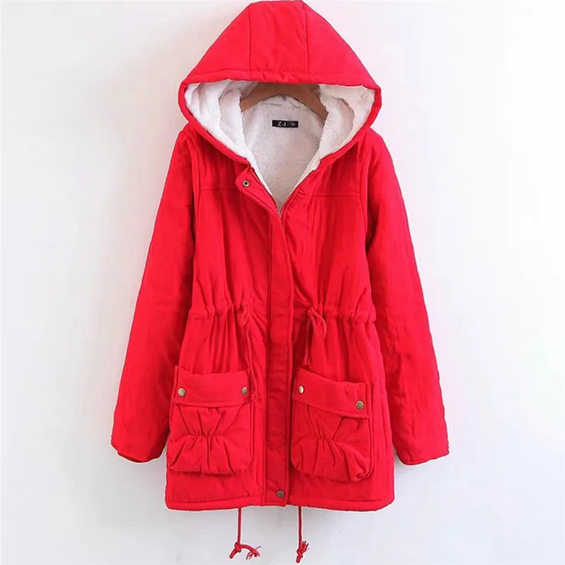 

2019 Winter Women Jackets Clothing Thicken Fleece Medium Long Slim Hooded Parkas Casual Wadded Quilt Snow Outwear Warm Overcoat