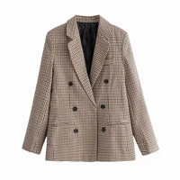 fashion autumn women plaid blazers and jackets work office lady suit slim double breasted business female blazer coat 2021 fall