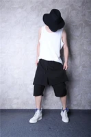 mens shorts summer trend new solid color stretch waist personality stitching double design shorts fashion sports shorts