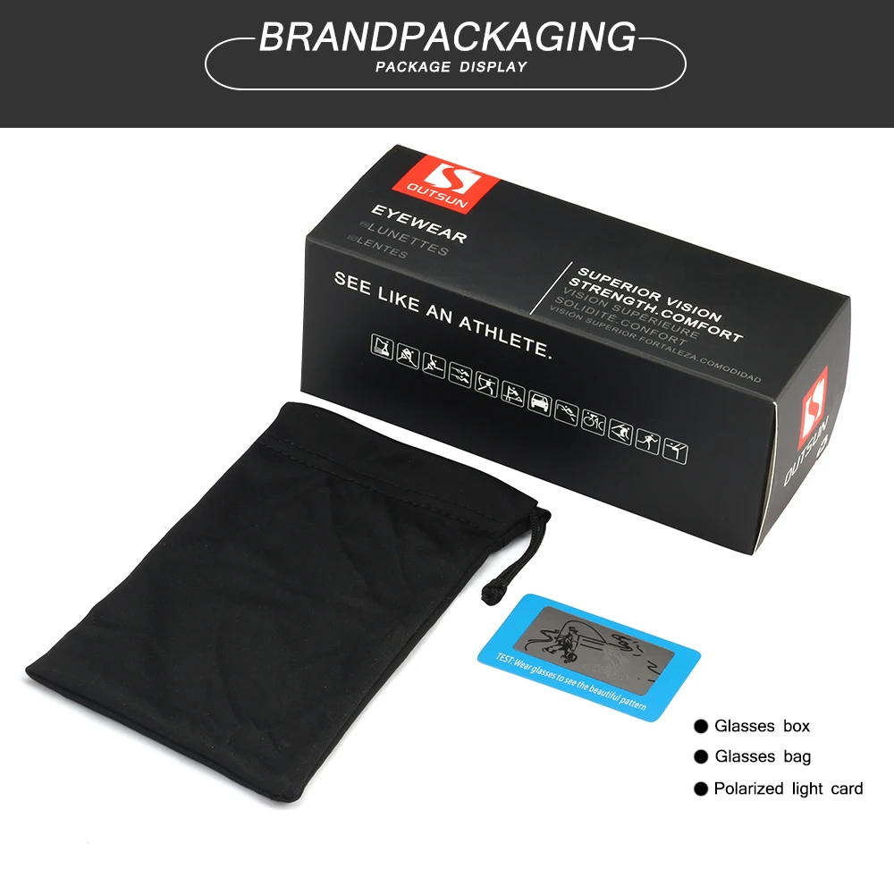 Мужские и женские солнцезащитные очки OUTSUN поляризационные в черной оправе для