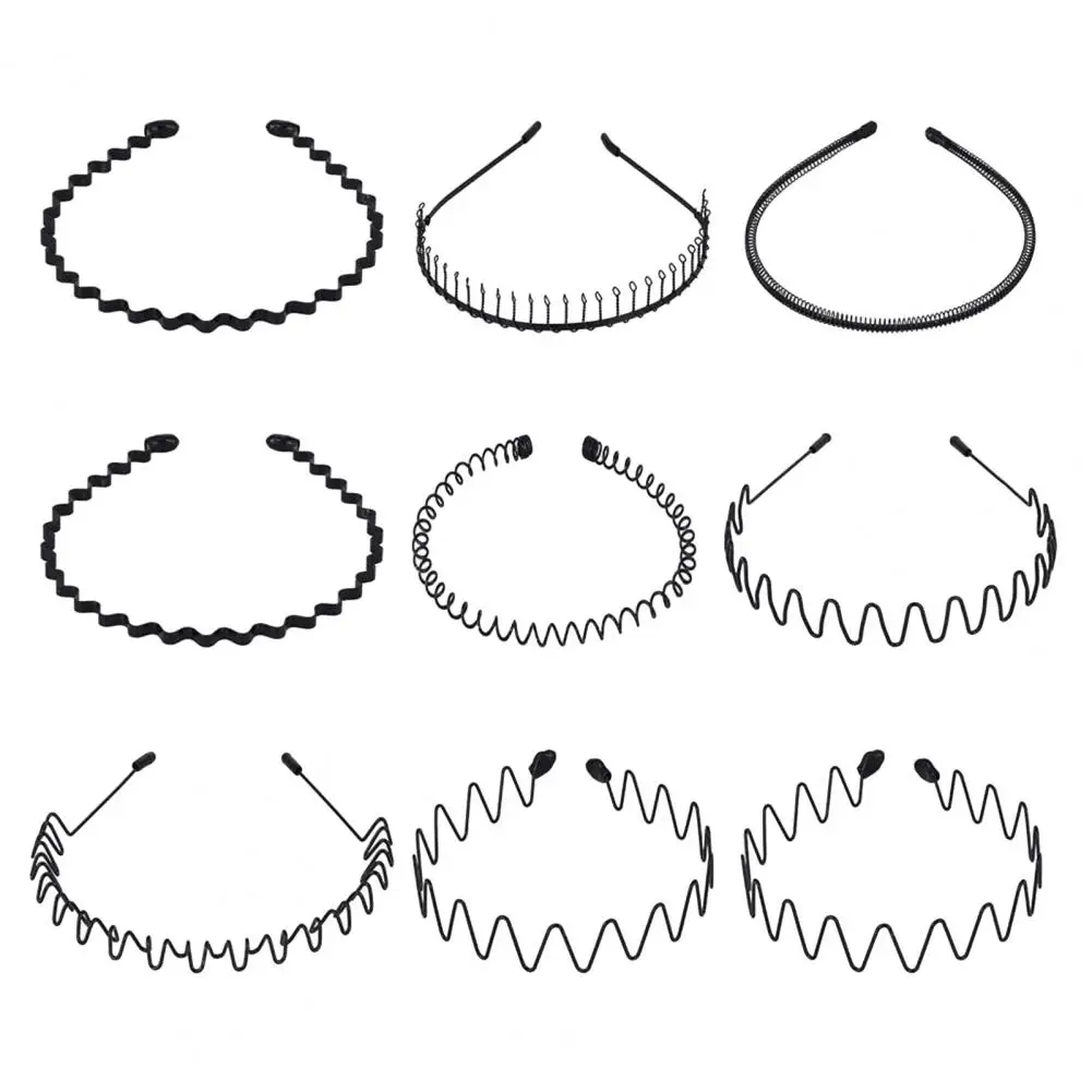 

9Pcs Hairband Black Make-up Wave Elastic Hair Hoop for Wash Face Supply