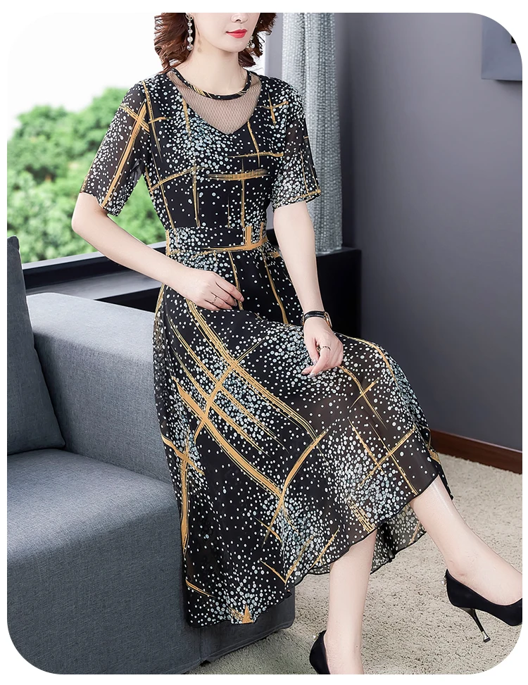 Летние футболки French женское роскошное шифоновое платье с принтом миди цветочным