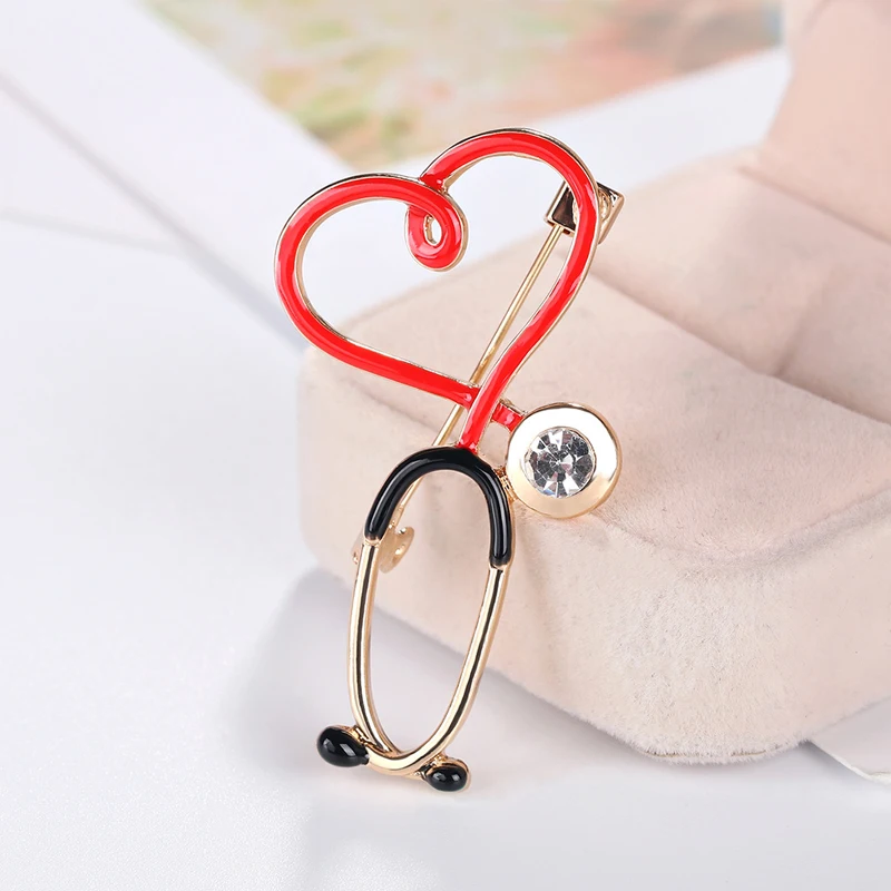 

New Fashion Medical Medicine Brooch Pin for Women Stethoscope Electrocardiogram Heart Shaped Pin Female Doctor Lapel Pin Jewelry
