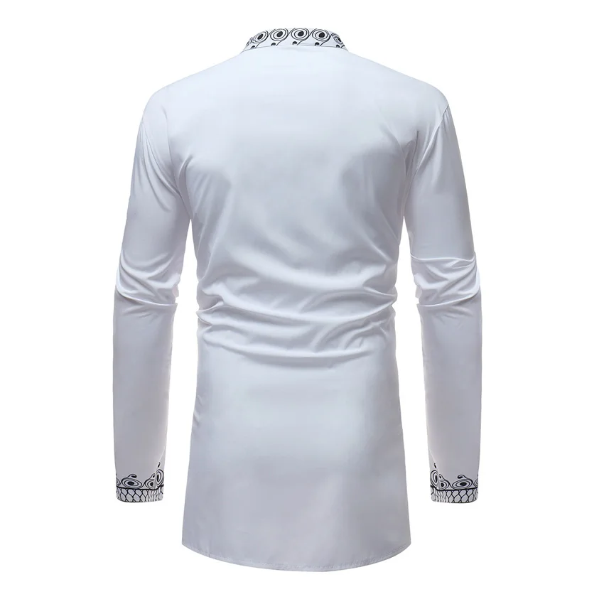 

3 Colors African Style Fashion Ethnic Print Long Sleeves Loose Clothes for Men's Traditional Dashiki Stand-up Collar Shirt Abaya