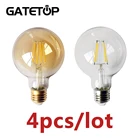 Светодиодная глобальная лампа G80 4 шт.лот, 6 Вт, Золотаяпрозрачная стеклянная лампа накаливания E27, 220-240 В, украшение для дома, хорошо упаковано