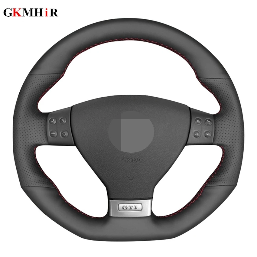 Black Artificial Leather Hand-stitched  Car Steering Wheel Cover for Volkswagen Golf 5 Mk5 GTI VW Golf 5 R32 Passat R GT 2005