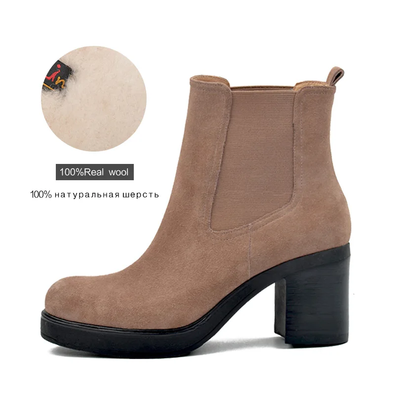 Camel wool Donna-in/ г., зимние женские ботинки женская обувь из натуральной кожи ботильоны «Челси» на платформе и высоком каблуке Модные женские ботинки - Цвет: Camel wool