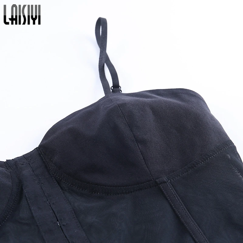 

LAISIYI Sexy Backless Mesh Bustier Corset Bodysuit Summer Sleeveless Sheer Women's Bodysuits 2020 Fashion Female Tops New