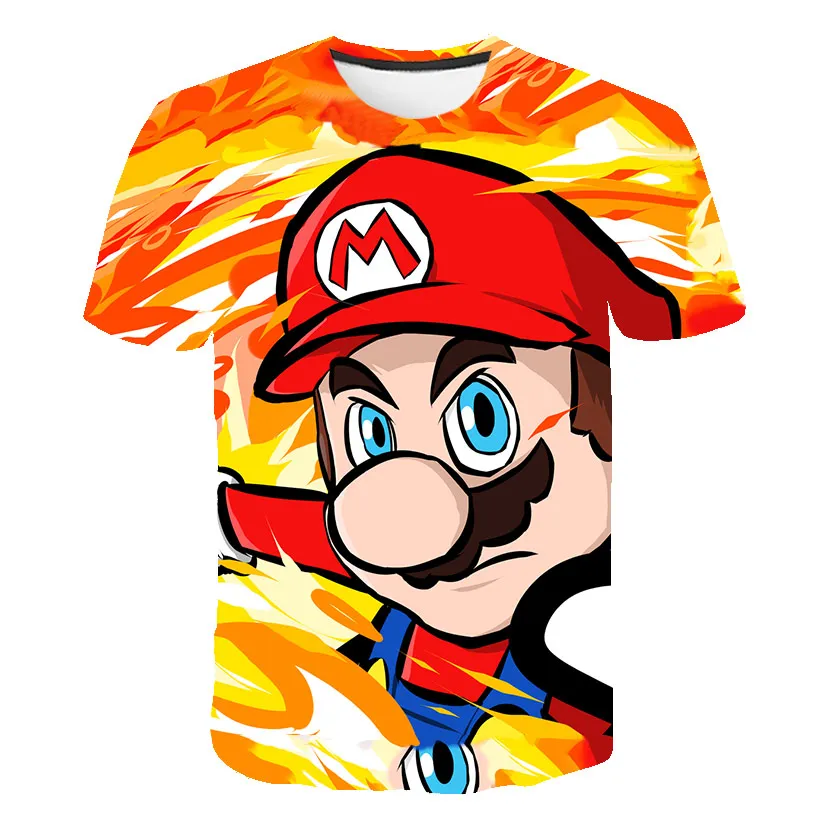 

4-14T Boy T Shirt SuperMario Print Clothes Girls 3D Polyester Funny T-Shirts Costume Children 2021 Summer Clothing Kids Baby Tee