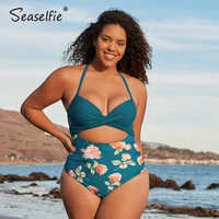 seaselfie plus size underwire push up teal floral one piece swimsuit women large size monokini bathing suit 2021 beach swimwear