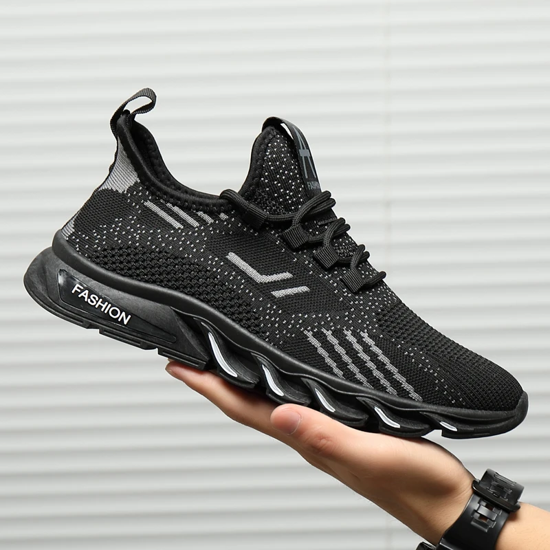 

New 2019Men Knit Sneakers Breathable Athletic Running Walking Gym Shoes Outdoor Lightweight Sneakers for