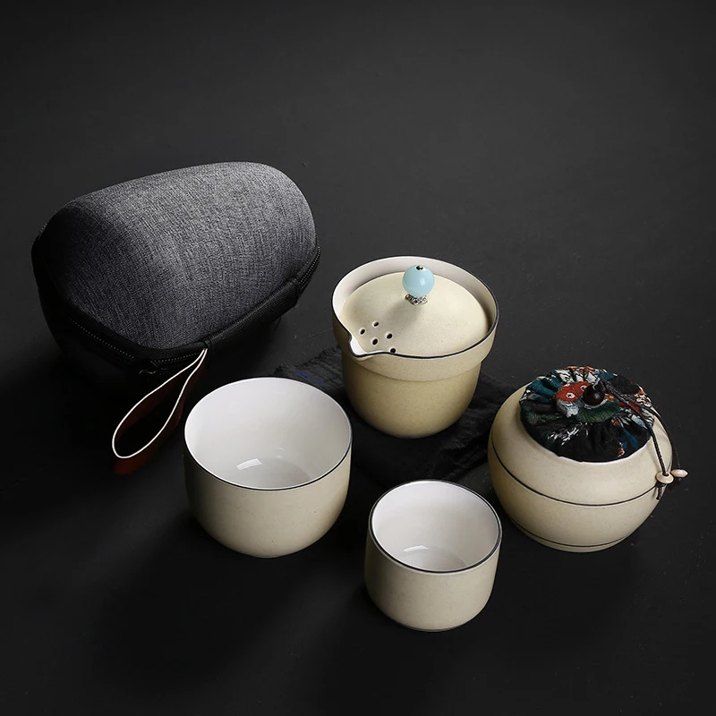 Ceramic teapot kettle gaiwan teacups one pot and two cups portable travel tea sets with bag | Дом и сад