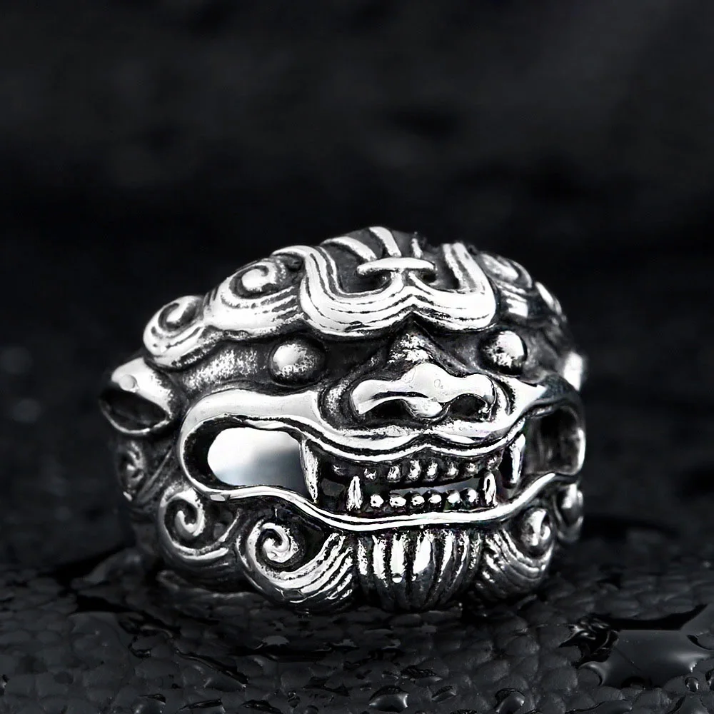 

Vintage National Style Titanium Steel Skull Biker Gothic Punk 316L Stainless Ring For Men Retro Male Design Round Bands Rings