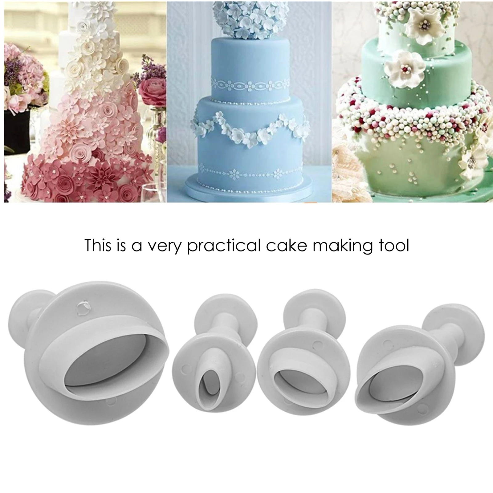 

DIY 4pcs/set Plunger Fondant Mold Chocolate Cookie Mould Sugarcraft Cutter Oval Shape Cake Decorating Tools