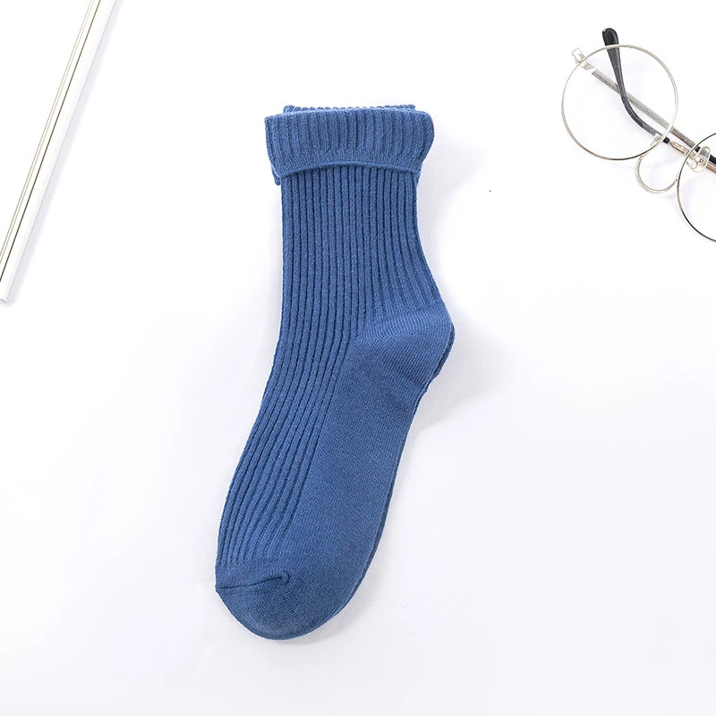 blue CHAOZHU/свободные носки в рубчик для девочек kawaii с вышивкой в виде радужных сердечек; милые повседневные носки для девочек-школьников - Цвет: blue