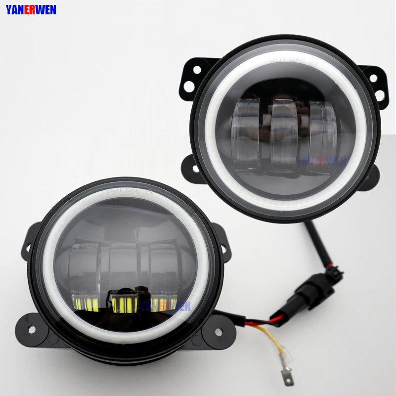 

4" Inch Round Led Fog Lights 30W 6000K White Halo Ring DRL Off Road Fog Lamps For Je ep Wr-angler JK TJ LJ