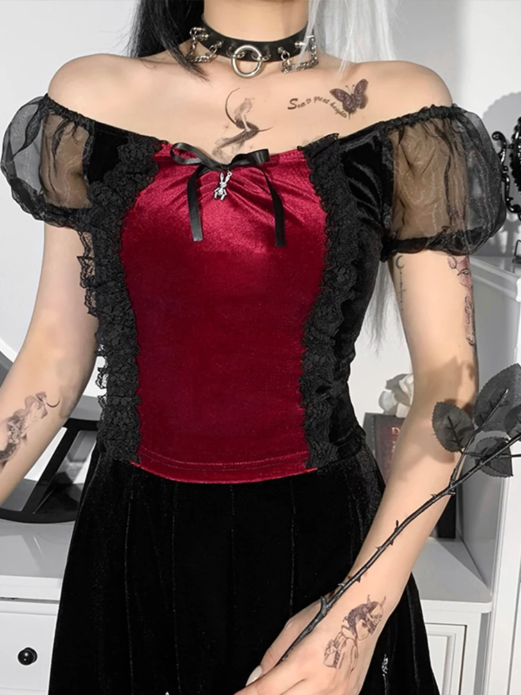 Женская бархатная футболка с рукавами-фонариками бантом | одежда