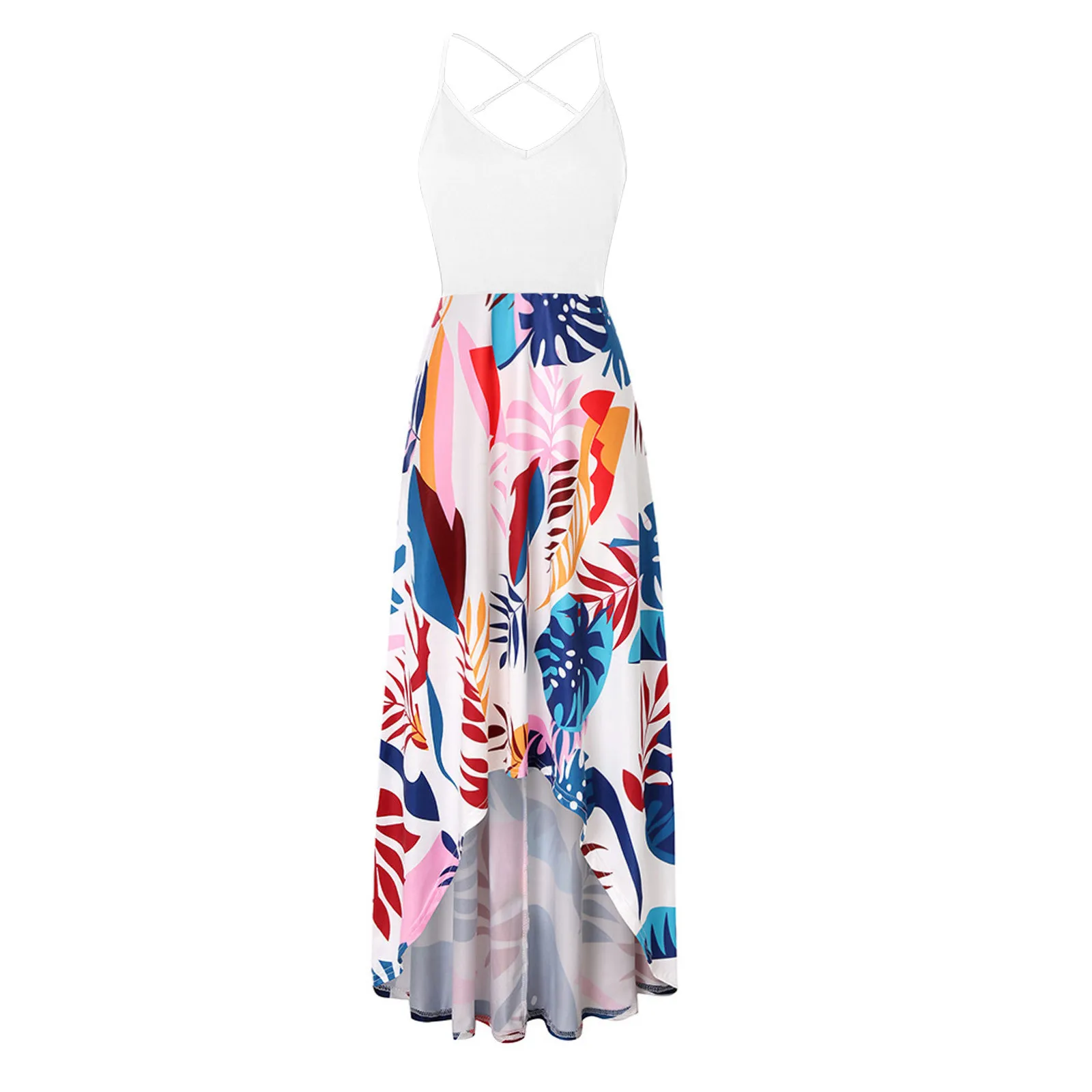 

Dresses For Women 2021 Sundresses Women Fashion V-neck Sleeveless Strap Open Back Sexy Printed Dress Summer Dress Robe Femme A9