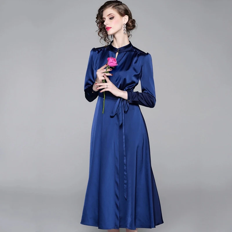 Новое Осеннее простое модное женское платье для офиса Повседневное с длинным