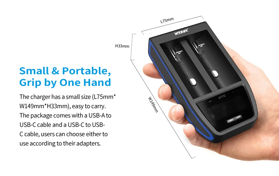XTAR ST2 умное быстрое зарядное устройство USB 30 мин полностью заряженный порт type-C 3,6 В/3,7 в литий-ионный аккумулятор 26650 20700 21700 18650 зарядное устройство