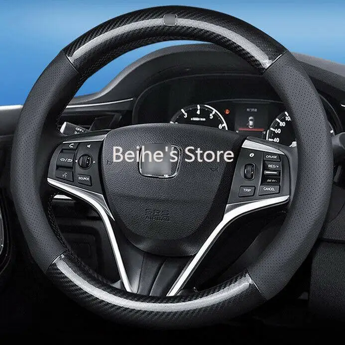 

Дышащий кожаный чехол рулевого колеса автомобиля из углеродного волокна для Honda Series