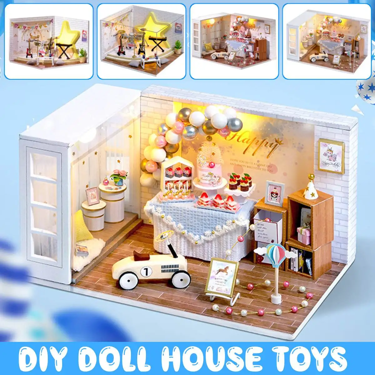 

Светодиодный Кукольный Домик DIY миниатюрная мебель кукольный домик 3D модель деревянная игрушка мебель Куклы Домашние чердачные ремесленны...
