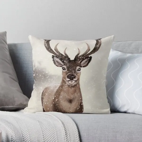 

Winter Deer Printing Throw Pillow Cover Polyester Peach Skin Office Waist Bed Fashion Square Hotel Cushion Pillows not include