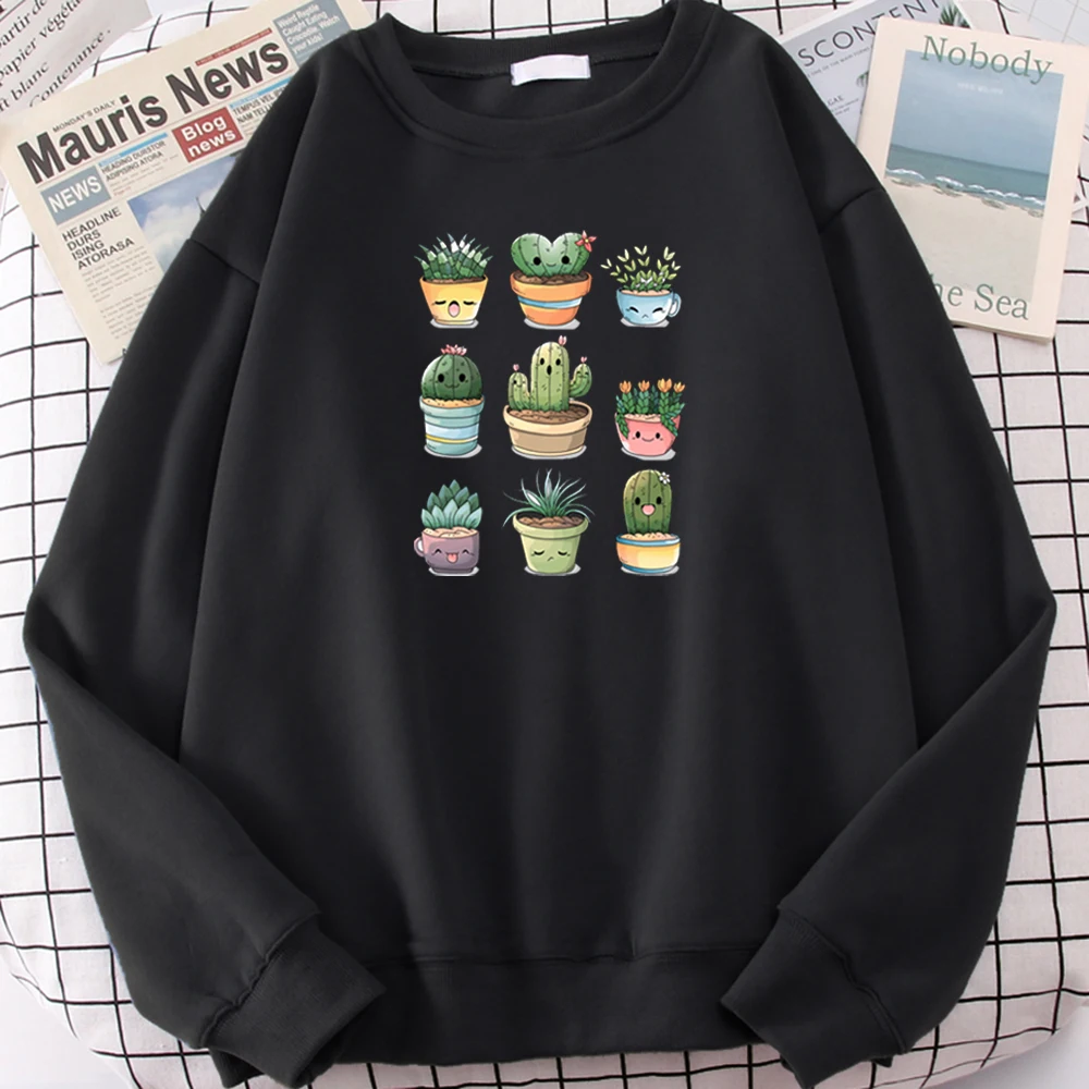 

Women Pullover Kawaii Succulents Nine Different Cartoon Print Sweatshirt Hoodie Women Oversize Casual Long Sleeve Round Neck Top
