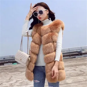 Шуба из искусственного меха высокого качества, теплая зимняя женская шуба из искусственного меха лисы, 4XL