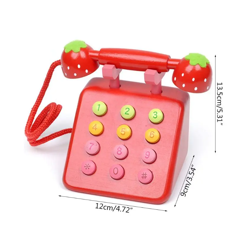 

Girl Toys Phone Strawberry Simulation Pink Telephone Furniture Wooden Toys DXAD