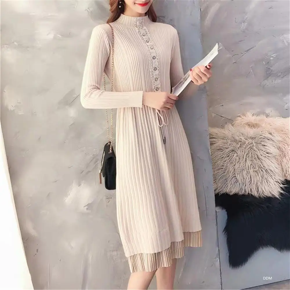 Женский свитер с высоким воротом Новинка осени 2019 женское бежевое однотонное