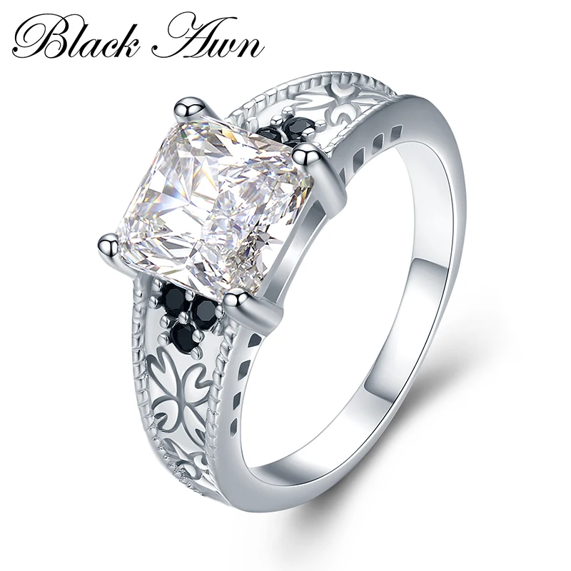 BLACK AWN 2021 New Genuine 100% Sterling 925 Silver Jewelry Square Engagement Rings for Women Gift C475 C476