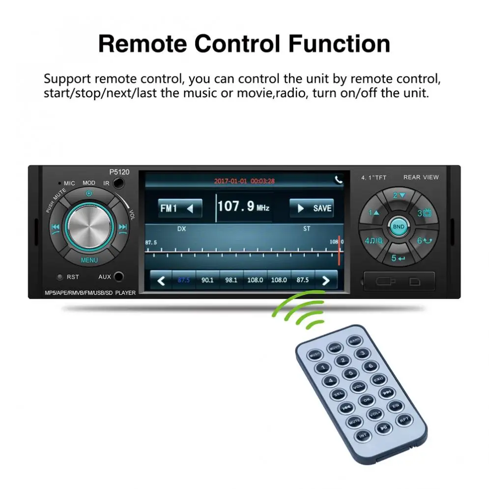P5120 4,1 дюймов 1 Din Bluetooth автомобильный MP5 плеер TFT экран стерео аудио FM станция Авто видео с пультом дистанционного управления