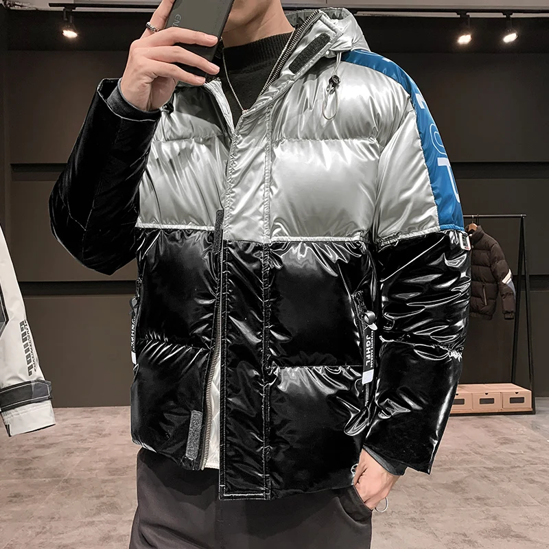 Down jacket men new winter trend is cool popular logo keep warm  lightweight short  thick overalls  glossy coat and down jackets